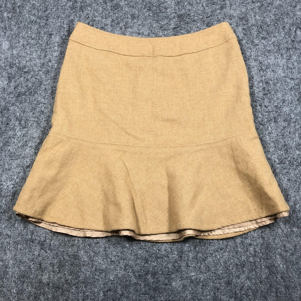Vintage Gap Wool Tweed Skirt Womens 4‎ Beige Trumpet Ruffle Hem Lined Y2K